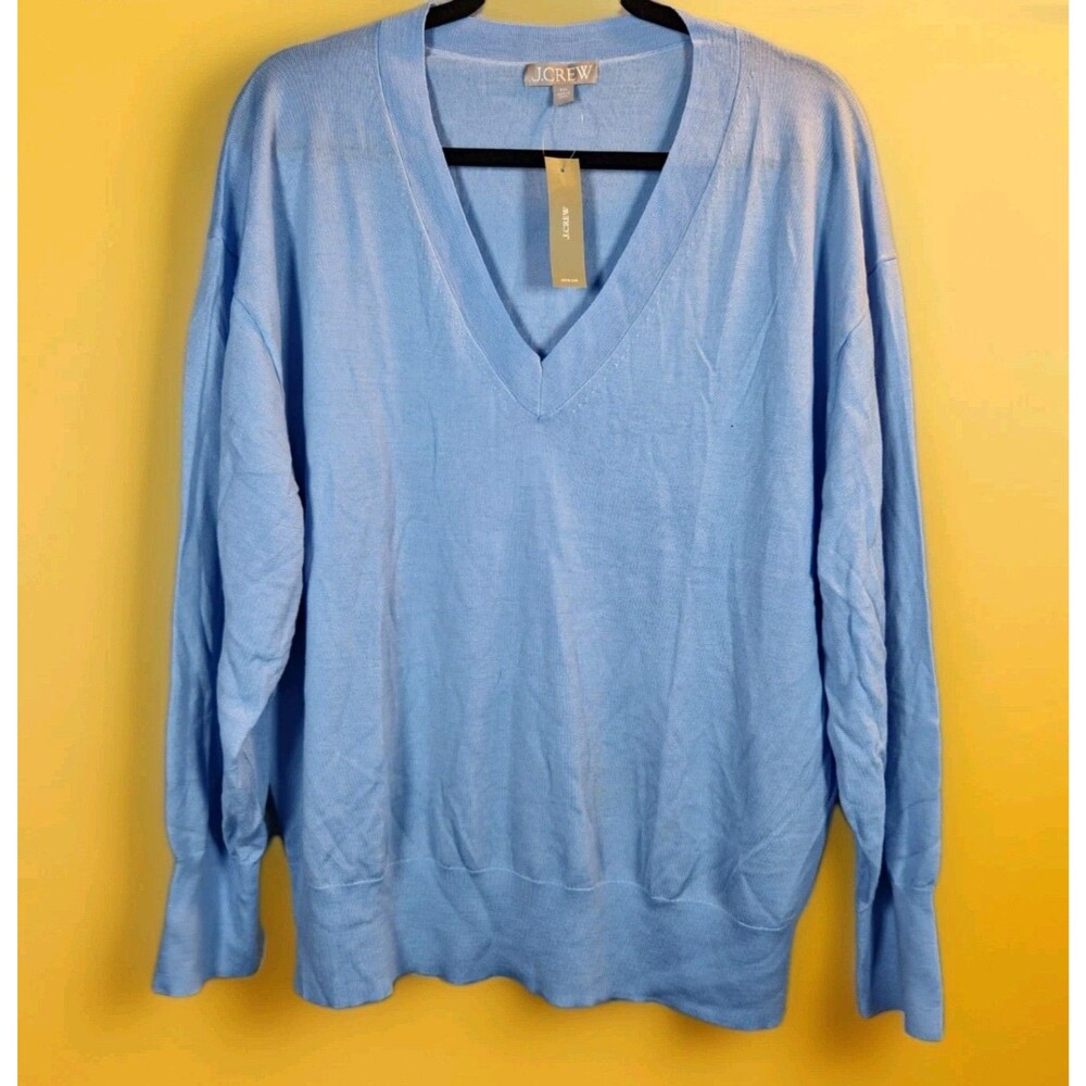 J.Crew Merino Wool V-neck Sweater, Blue Classic Lightweight NWT Womens XXL